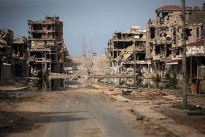 Kota Sirte di Libya yang porak poranda karena perang.