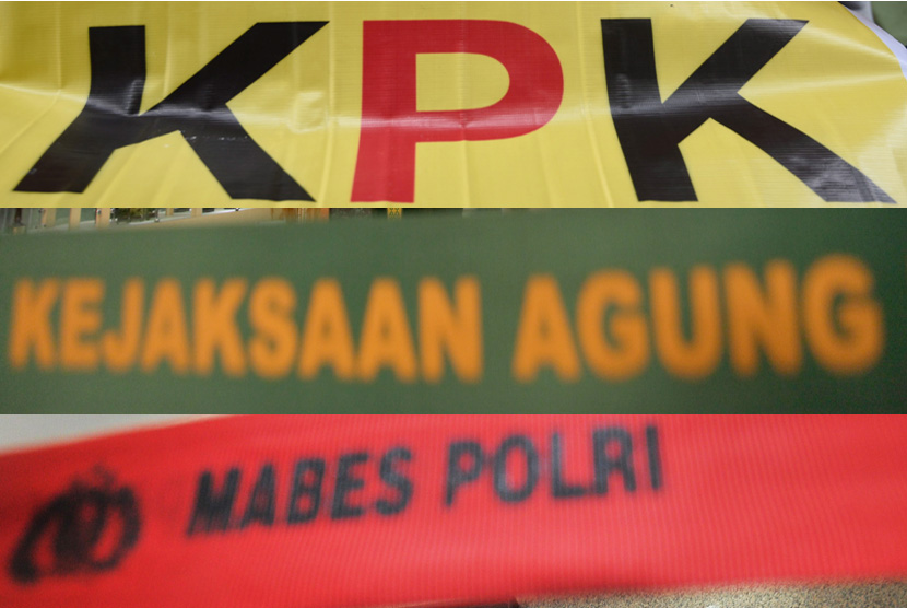 KPK, Mabes Polri, Kejaksaa Agung. Ketiga institusi penegak hukum di Indonesia terkait pemberantasan korupsi. (Ilustrasi)