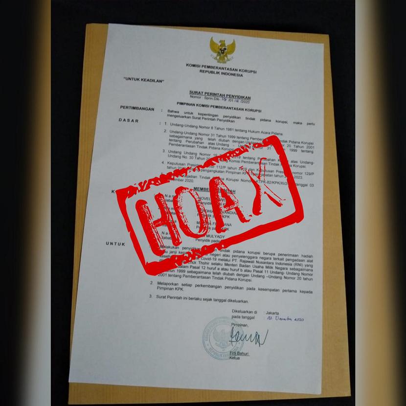 KPK membantah mengeluarkan surat perintah penyidikan (sprindik) terhadap Menteri BUMN Erick Thohir.