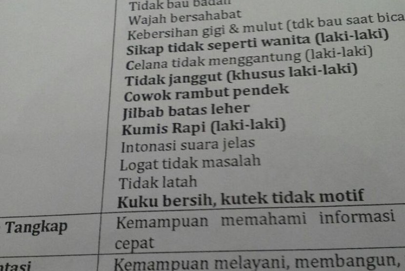 Kriteria masuk perusahaan BUMN yang melarang menggunakan jilbab syar'i yang diunggah Dwi Estningsih