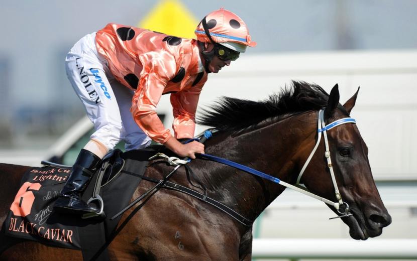 Kuda pacu legendaris Australia, Black Caviar, bersama joki Luke Nolen pada 2013. Black Caviar meninggal setelah disuntik mati karena menderita laminitis.