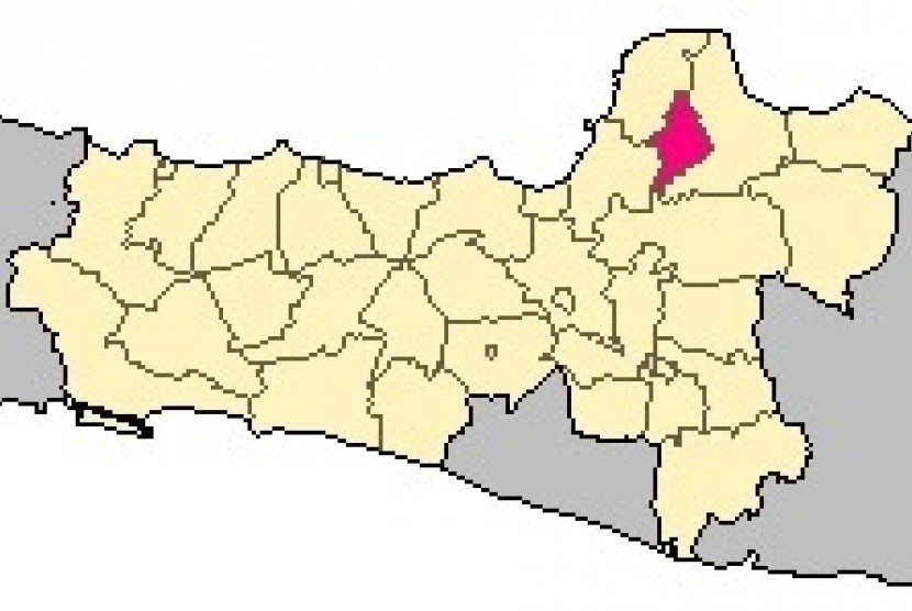 Kota Kudus (merah) dalam peta Jawa Tengah