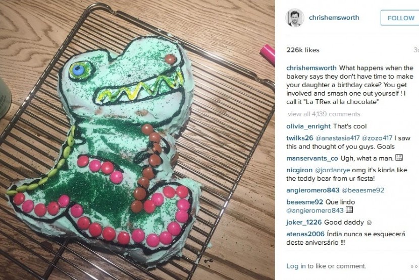 Kue ulang tahun buatan Chris Hemsworth untuk ulang tahun putrinya.