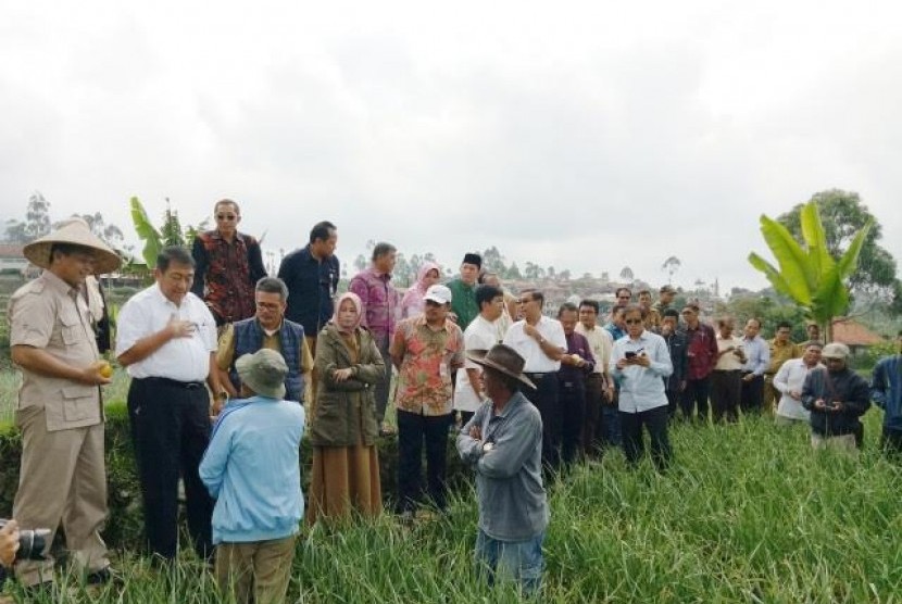 Kunjungan kerja meninjau ladang bawang di Desa Alam Endah,  Kecamatan Rancabali, Kabupaten Bandung, Jawa Barat, Selasa (30/5).