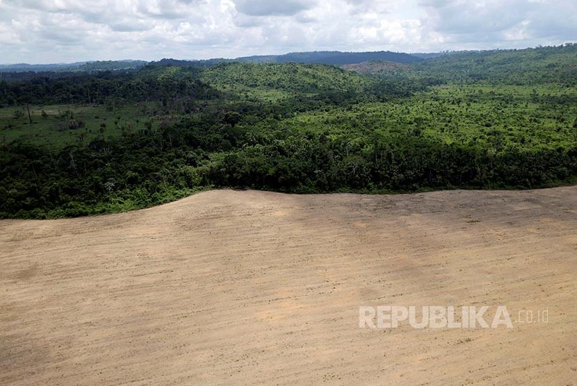 Lahan yang telah dibabat habis di kawasan Hutan Amazon Brasil. Deforestasi di Hutan Amazon Brasil memecahkan rekor tertinggi selama paruh pertama tahun 2022.