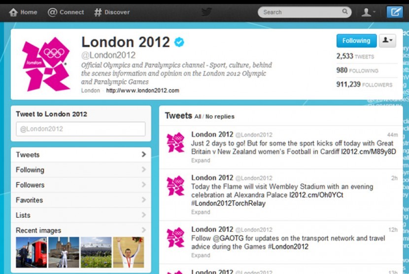 Laman resmi Olimpiade London di Twitter.