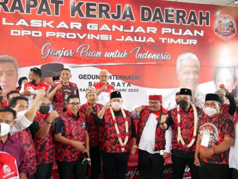 Laskar Ganjar Puan Jawa Timur menggelar Rakerda, di Surabaya, Sabtu (5/2/2022). Laskar Ganjar Puan optimistis PDIP kembali raih kemenangan 