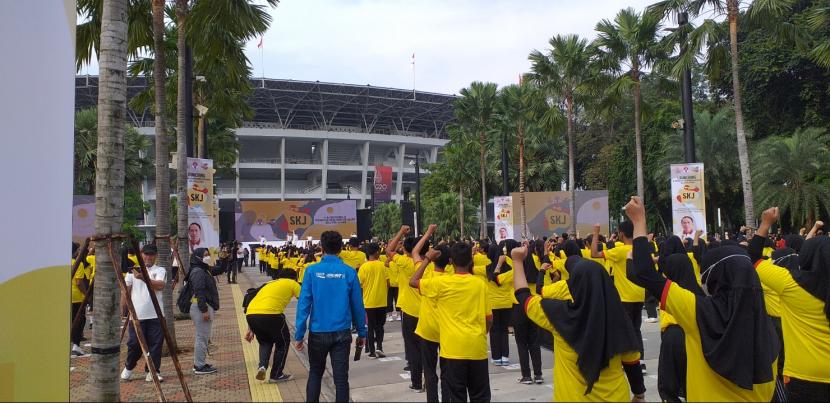 Launching Senam Kebugaran Jasmani (SKJ) Pelajar yang diselenggarakan oleh Kementerian Pemuda dan Olahraga Republik Indonesia (Kemenpora) di Plaza Utara GBK Senayan Jakarta, Sabtu (27/8/2022) pagi.