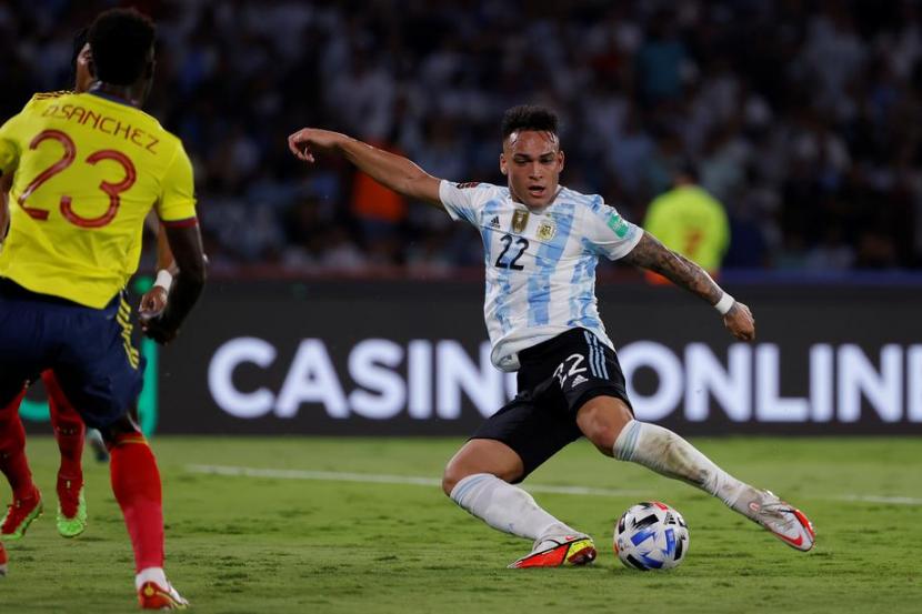 Lautaro Martinez, pencetak gol kemenangan Argentina dalam laga kualifikasi Piala Dunia 2022 zona Conmebol, Rabu (2/2/2022) pagi WIB.