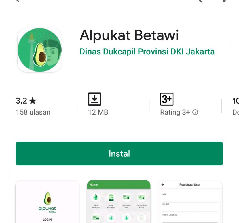 Layanan kependuduka  online Jakarta, Alpukat Betawi.(Playstore)
