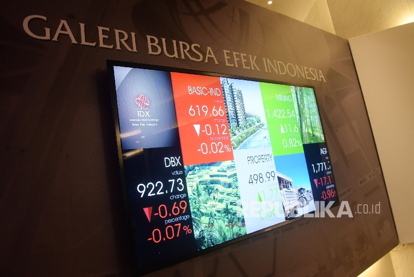 Layar indeks harga saham gabungan (IHSG) di BEI, Jakarta. ilustrasi