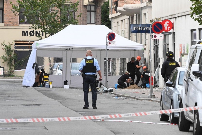 Ledakan terjadi di sebuah kantor polisi di Kopenhagen, Denmark, Sabtu (10/8).