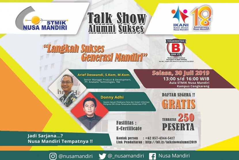 Lefleat talkshow alumni sukses tanggal 30 Juli.