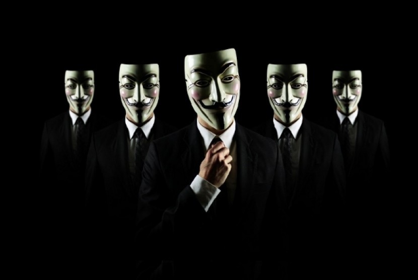 Legiun Peretas Anonymous dengan topeng Guy Fawkes (ilustrasi)