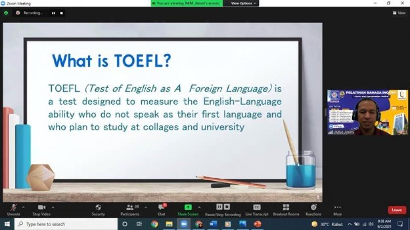 Lembaga Bahasa Universitas BSI (Bina Sarana Informatika) melangsungkan Pelatihan Bahasa Inggris ‘TOEFL & Conversation Online’. Pelatihan ini berlangsung sejak 2–11 September 2021.