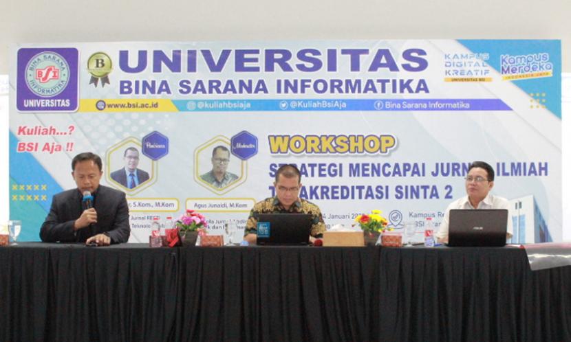 Lembaga Penelitian dan Pengabdian Masyarakat (LPPM) Universitas BSI (Bina Sarana Informatika) mengadakan workshop Strategi Mencapai Jurnal Ilmiah Terakreditasi Sinta 2.