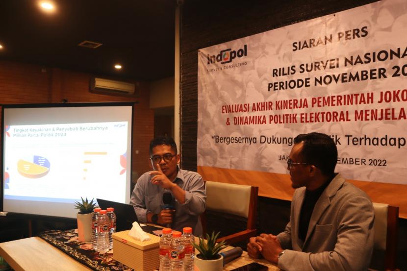 Lembaga survei Indopol memaparkan hasil survei nasional Evaluasi Kinerja Pemerintahan Joko Widodo.
