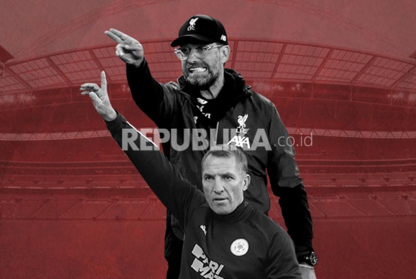 Pelatih Liverpool Juergen Klopp (atas) Vs pelatih Leicester Brendan Rodgers.