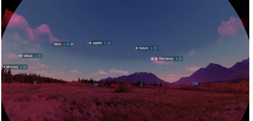 Lima planet dan bulan berjajar di langit.