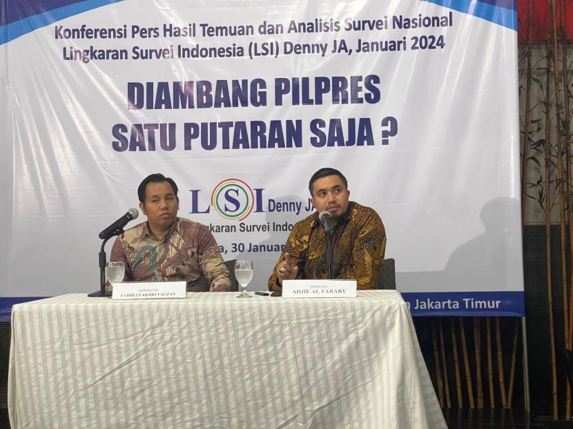 Lingkaran Survei Indonesia (LSI) Denny JA, memaparkan hasil survei terbaru mereka. Dalam survei ini diketahui bahwa Prabowo-Gibran berpeluang menang dalam satu putaran.