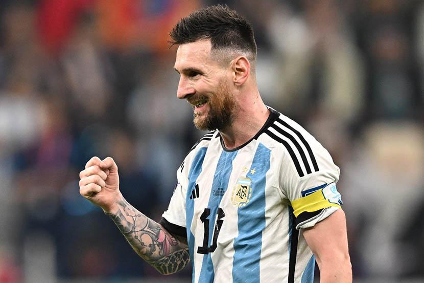 Lionel Messi merayakan kemenangan Argentina atas Kroasia di semifinal Piala Dunia 2022 Qatar, Rabu (14/12/2022) dini hari WIB.