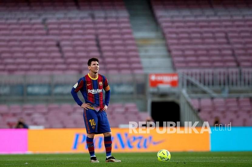 Presiden Barcelona Joan Laporta, angkat bicara soal kegagalan mempertahankan Lionel Messi di klub. Meskipun Messi telah menandatangani kontrak usai negosiasi beberapa pekan, klub mengkonfirmasi batal memperpanjang kontrak Messi. (Foto: Lionel Messi)
