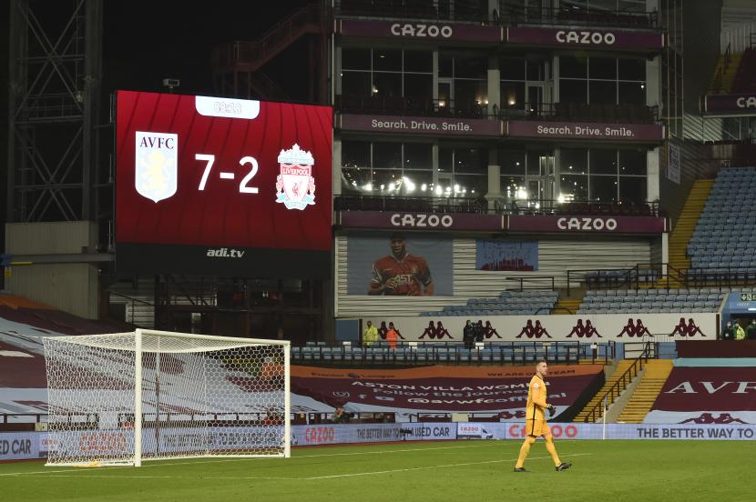 Liverpool kalah telak dari Aston Villa dengan skor 2-7 dalam pertandingan keempat Liga Inggris, Senin (5/10).