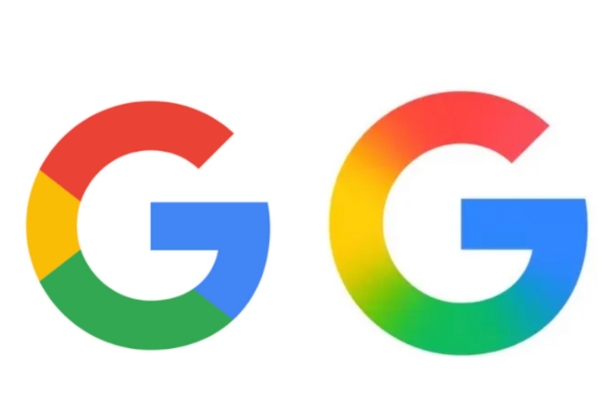 Logo Google yang lama (kiri) dan logo Google yang baru (kanan). Untuk pertama kalimya dalam satu dekade, Google mengubah logonya.