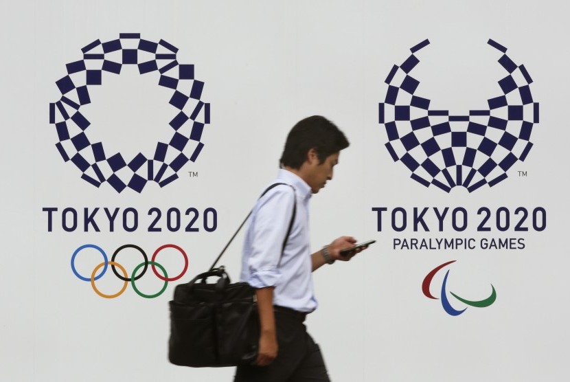 Logo Olimpiade Tokyo 2020. Politisi asal Inggris menyatakan London siap menggelar Olimpiade 2020 andai Tokyo tak bisa karena wabah virus corona. 