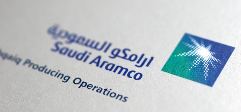 Logo perusahaan minyak Saudi Aramco.