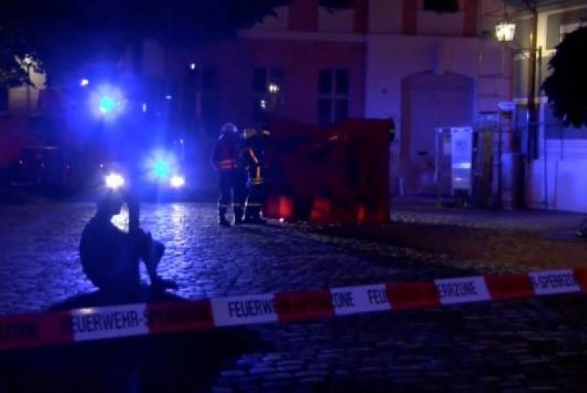Lokasi bom bunuh diri di dekat Bar Ansbach, Jerman yang dilakukan pengungsi Suriah.