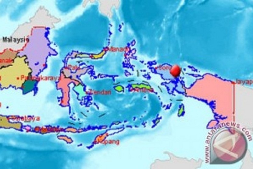 Lokasi gempa bumi berkekuatan 6,2 skala richter di Tambrauw, Papua Barat, Jumat (1/6/2012).