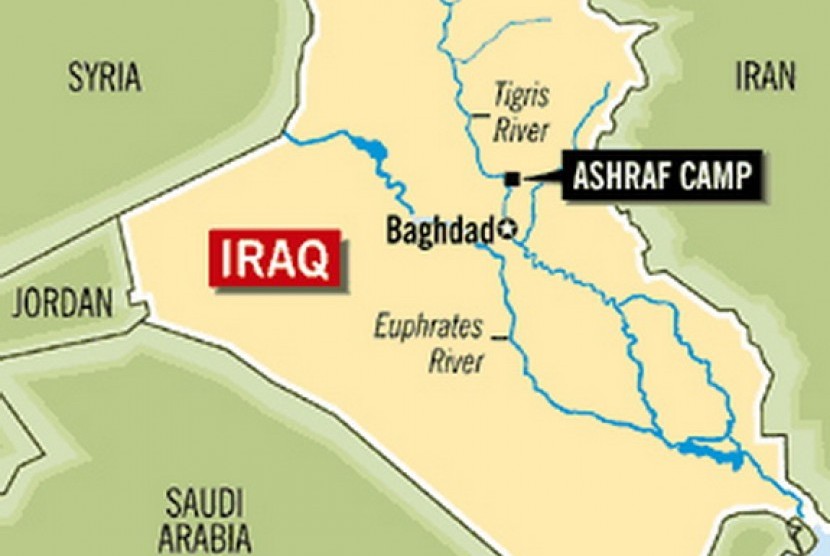 Lokasi Kamp Ashraf di dekat perbatasan Irak-Iran.