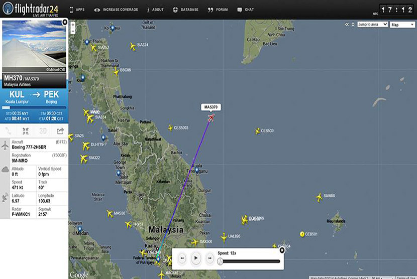   Lokasi kontak terakhir dari pesawat MH 370 Malaysia Airlines yang terpantau oleh radar.