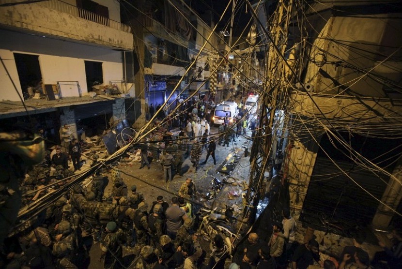 Lokasi ledakan bom kembar di Lebanon, Kamis (12/11) malam. 