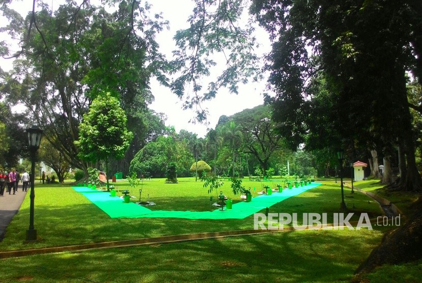Lokasi penanaman pohon Raja Salman dan pangeran bersama Presiden Jokowi di Istana Bogor, Jawa Barat. 