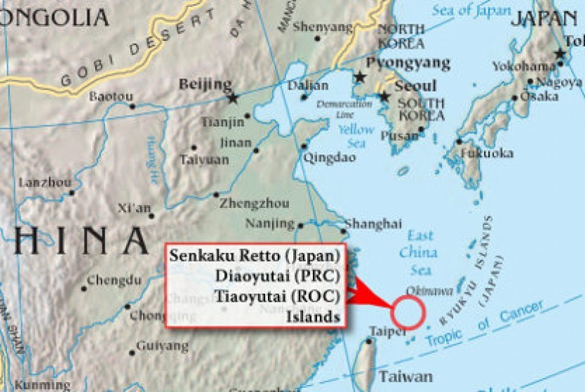 Lokasi Pulau yang disengketakan Cina dan Jepang
