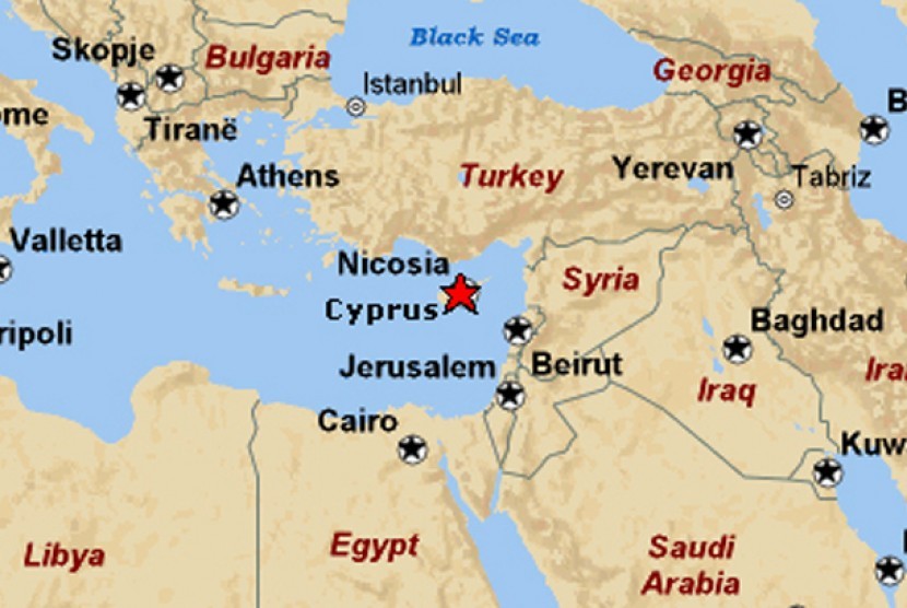 Lokasi laut Siprus, dekat ke wilayah Suriah.