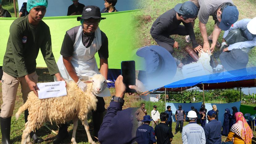 LPPM  IPB University berkolaborasi dengan Halal Science Center (HSC), Community Service Center (CSC) dan Badan Eksekutif Mahasiswa Keluarga Mahasiswa (BEM KM) IPB University membagkan daging qurban kepada anak yatim di  Desa Cikarawang, Kabupaten Bogor, Ahad  (10/7/2022).  