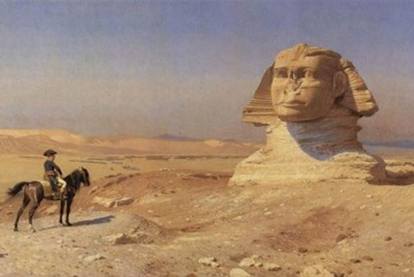 Lukisan karya Jean-Léon Gérôme menggambarkan Napoleon Bonaparte berada di depan piramid di Mesir (ilustrasi). 