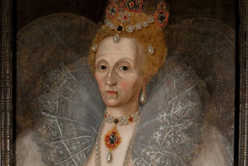 Lukisan Potret Elizabeth I hasil lukisan Marcus Gheeraerts yang menampakkan kerut