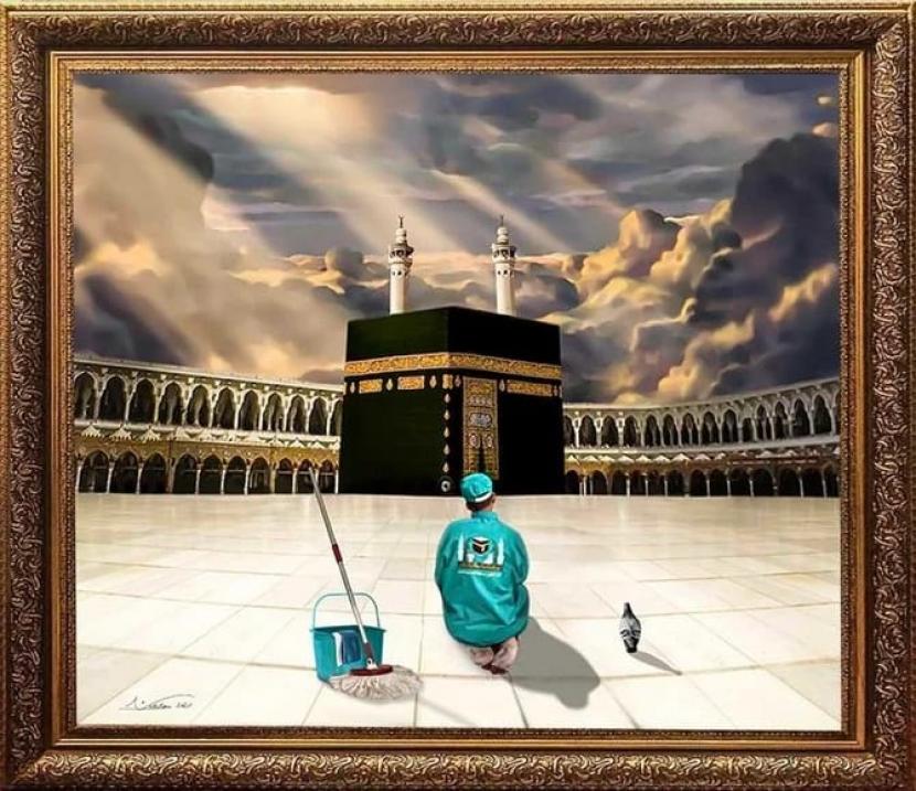Kesthuri Tunggu Kepastian Saudi Soal Haji. Lukisan seniman Saudi terkait sepinya Masjidil Haram