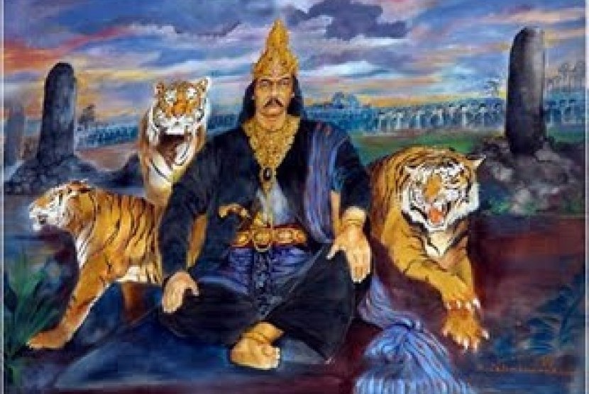 Lukisan Sri Baduga Maharaja atau lebih dikenal dengan nama Siliwangi didampingi tiga harimau