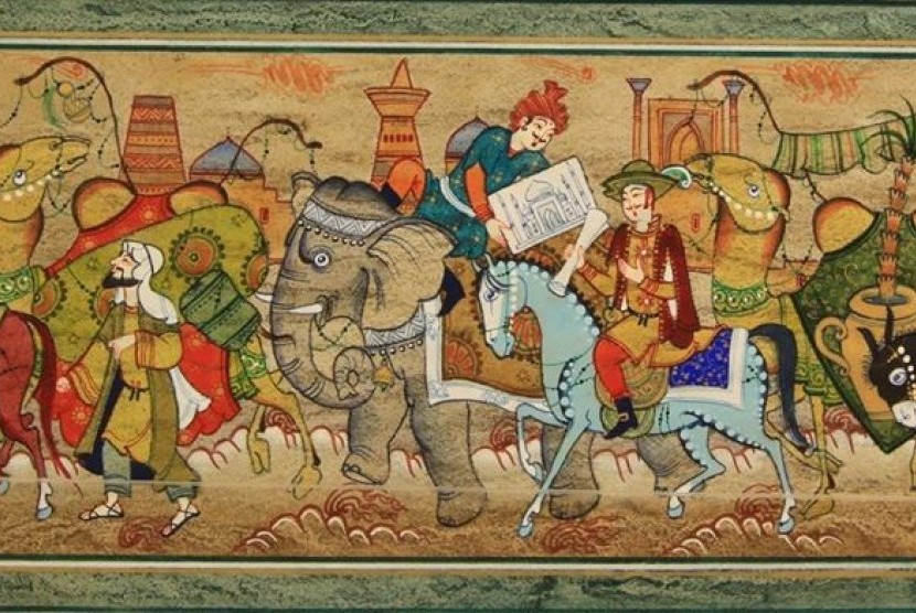 Mengenal Para Penjelajah Muslim Abad Pertengahan (1). Lukisan suasana perdagangan di Jalur Sutra.