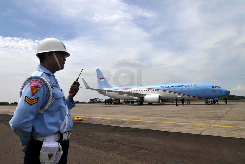   Pesawat Kepresidenan jenis Boeing Business Jet (BBJ)-2 saat tiba di Bandara Halim Perdanakusumah, Jakarta (Ilustrasi)  (Republika/Wihdan)