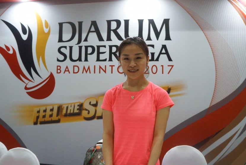 Ma Jin, pemain asal Cina yang disewa PB Djarum di turnamen Djarum Superliga Badminton 2017 di GOR DBL Arena Surabaya 19-26 Februari 2017.