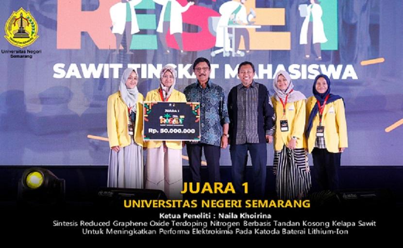 Mahasiswa asal Universitas Negeri Semarang menjadi juara I Lomba Riset Sawit Tingkat Mahasiswa 2023.