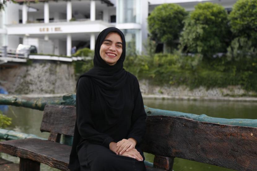 Mahasiswa asing Universitas Muhammadiyah Malang (UMM), Rania Hamdi Ramadan Elsayed Mohammed Elsaba. Perempuan asal Mesir ini telah menjalani Lebaran tahun keempatnya di Indonesia. 