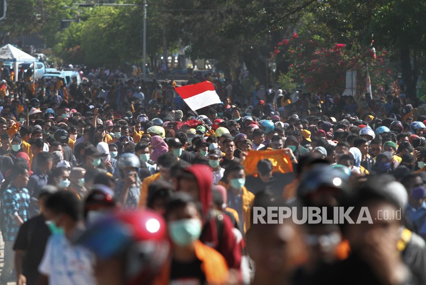 [Ilustrasi] Unjuk rasa di Kendari, Sulawesi Tenggara, 26 September 2019.