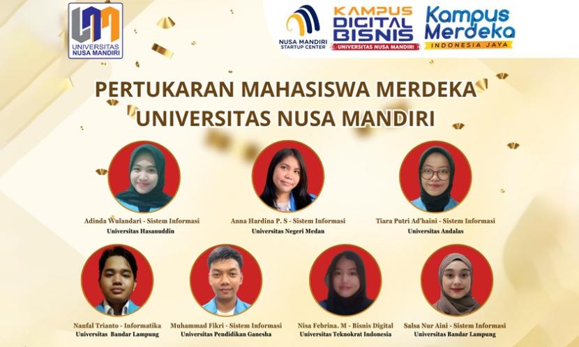 Mahasiswa Kampus Digital Bisnis Universitas Nusa Mandiri (UNM) berhasil memperoleh prestasi gemilang dengan lolos dalam program Merdeka Belajar Kampus Merdeka (MBKM) Pertukaran Mahasiswa Merdeka angkatan 4 (PMM4). 